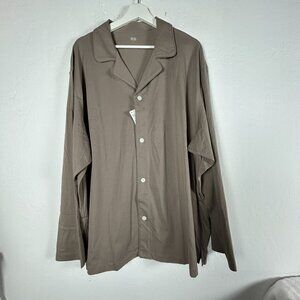 Uniqlo Mens AIRism Cotton Long Sleeve Pajama Shirt 3XL Khaki Button Down New